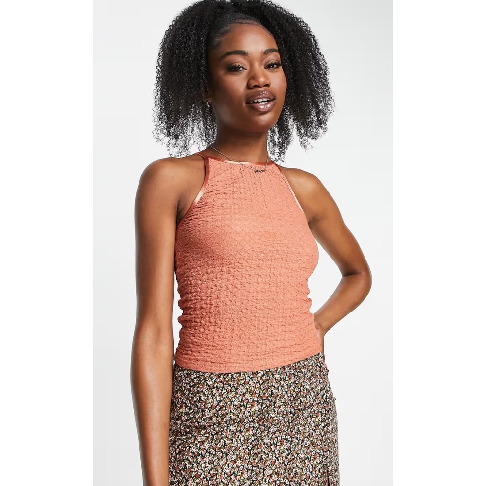 Stradivarius Textured 90s Popcorn Cami Top Brick High Neck Size M